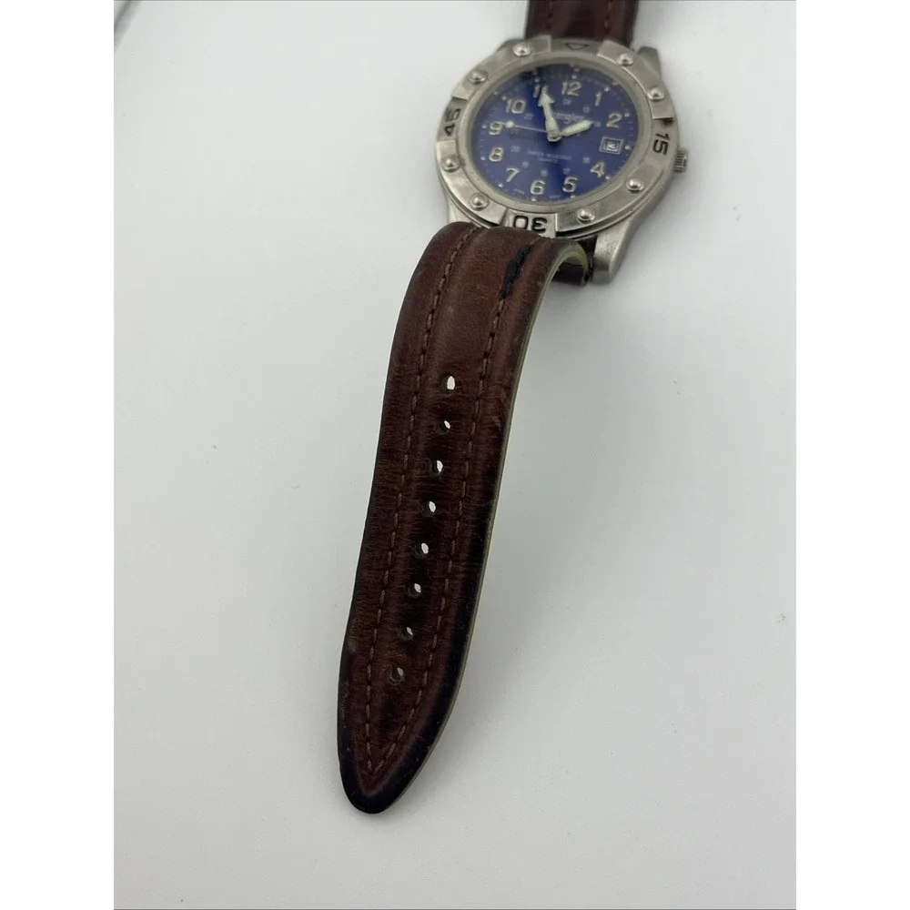 Wrangler Hero Watch Men 40mm Case Blue Dial Brown Leather Band- New Battery‎